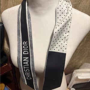 Fashion White & Black women’s Scarf with Polka Dots 38”x2.5”